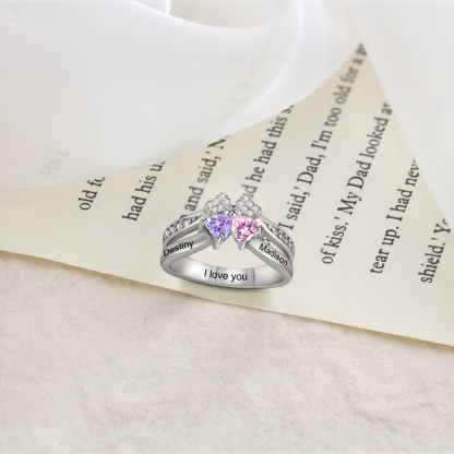 Personalised Ring With 2 Birthstones Engraved Names Ring Best Gift For Women-Jessemade AU