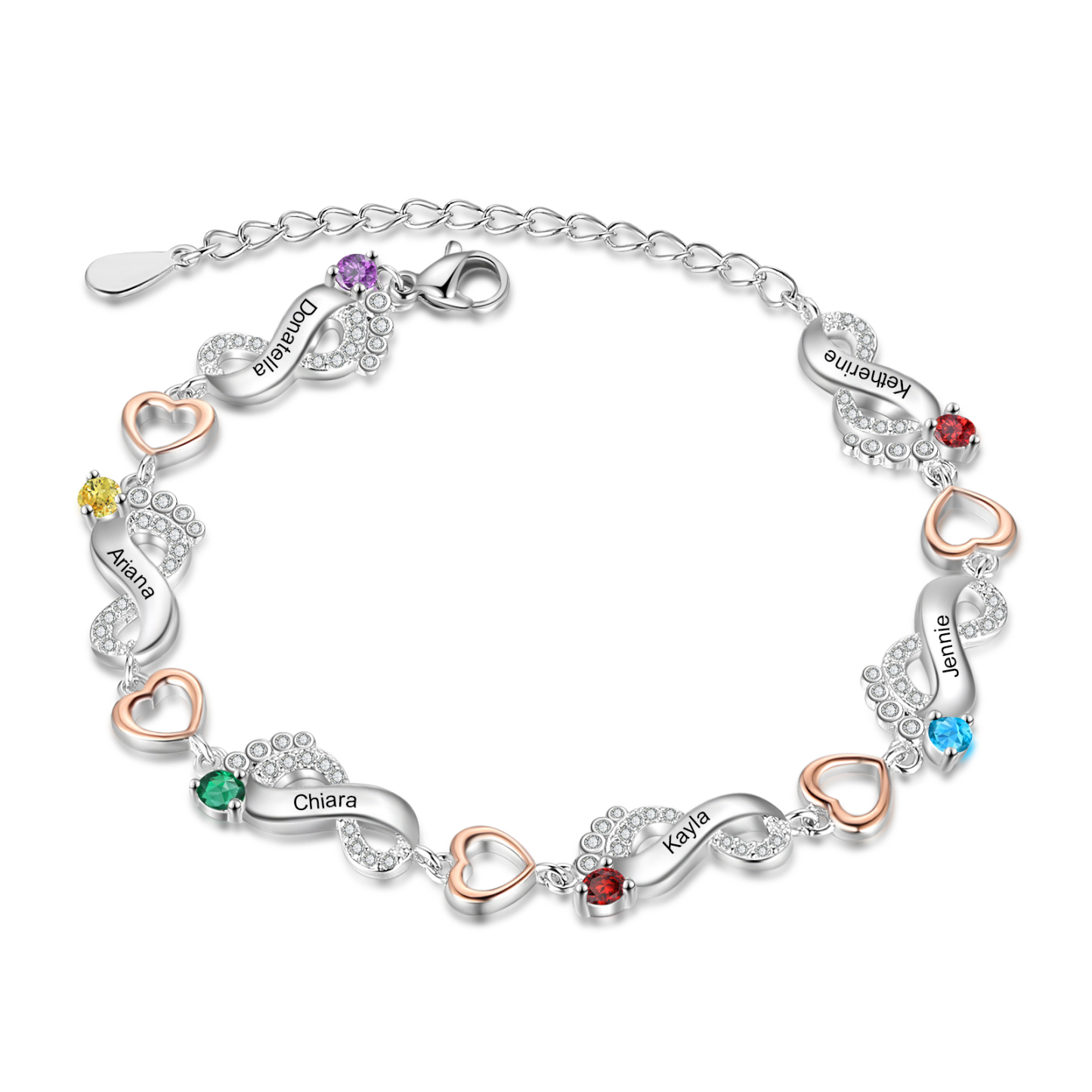 Personalised Baby Feet Bracelet Custom 6 Birthstones Heart Bracelet Gifts For Women-Jessemade AU
