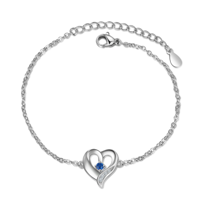 Personalised Heart Bracelet With 1 Birthstone Engraved Name Necklace For Her-Jessemade AU