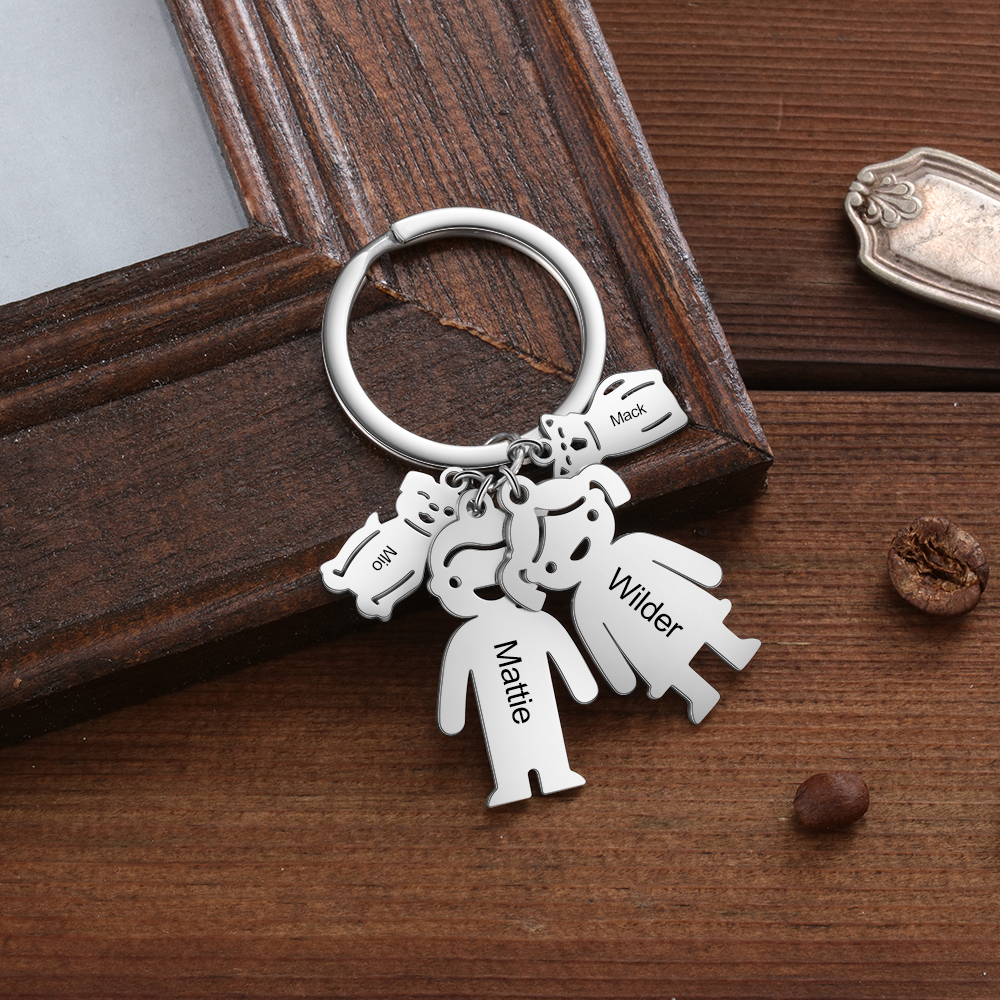 Personalised Kids Charm Keychain Engraved 4 Names Key Chain Gifts For Father-Jessemade AU