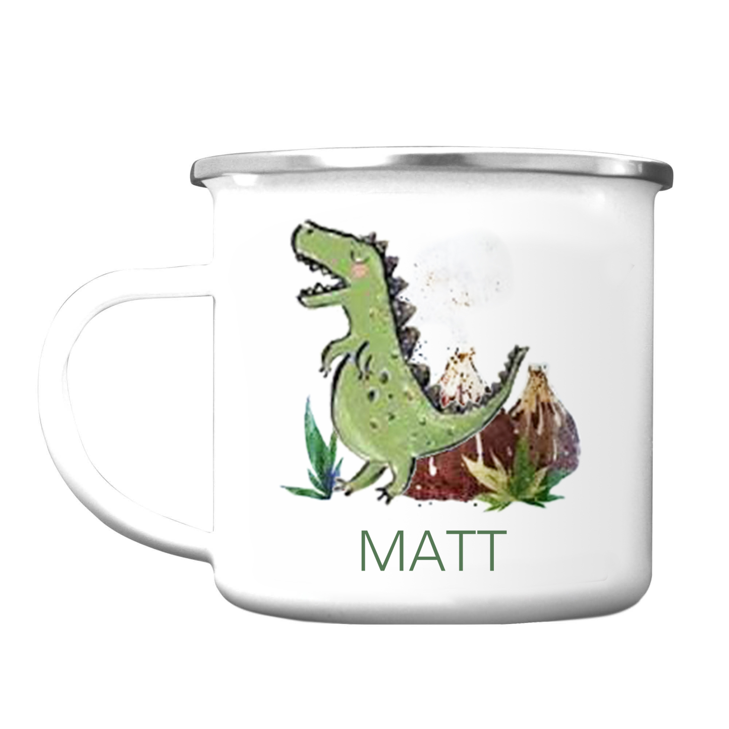Personalised Enamel Mug Customised Name Dinosaur Cup Camping Mug Birthday Gift for Kids - Tyrannosaurus Rex-Jessemade AU