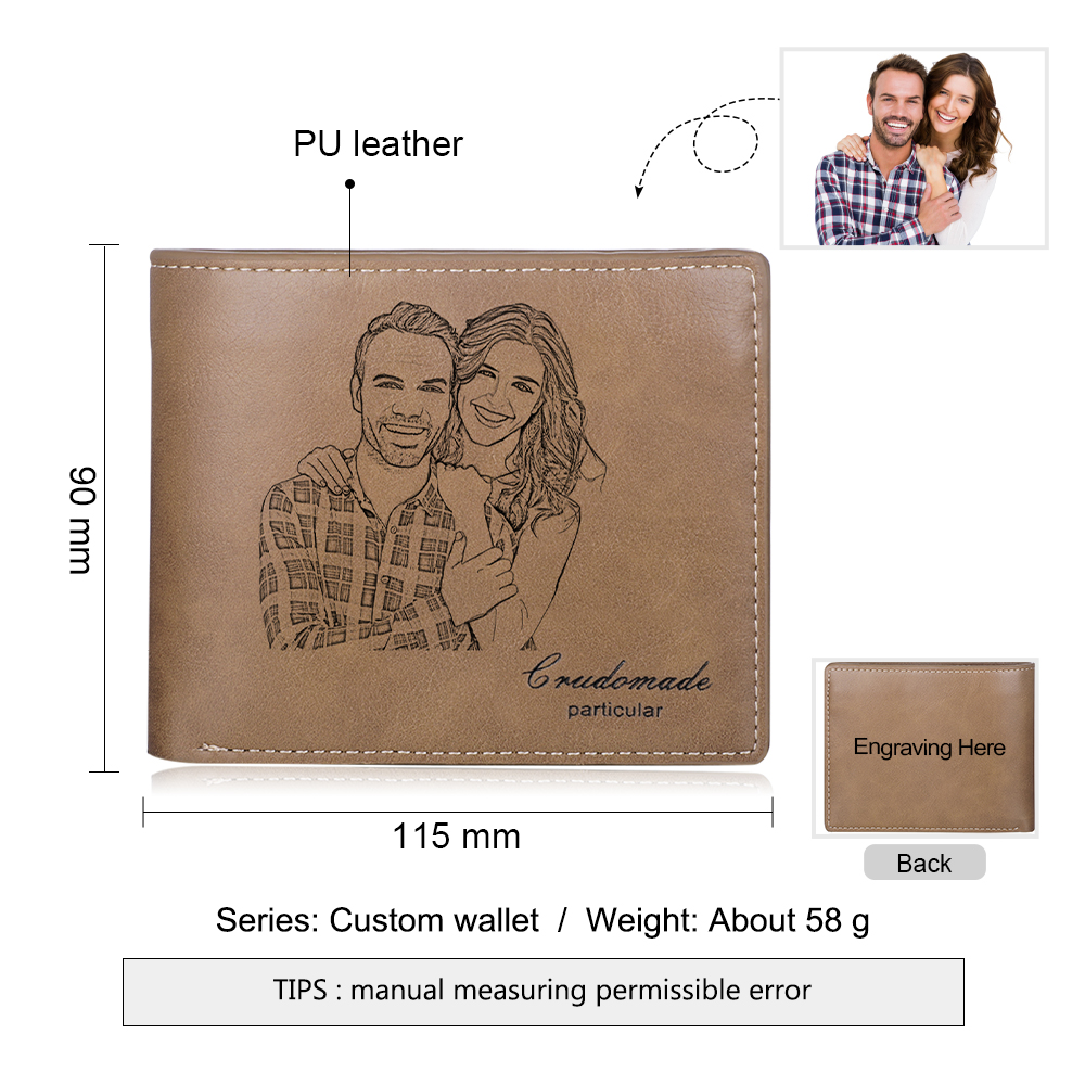Personalised Leather Wallet Engraved Photo Short Purse Gifts For Men-Jessemade AU