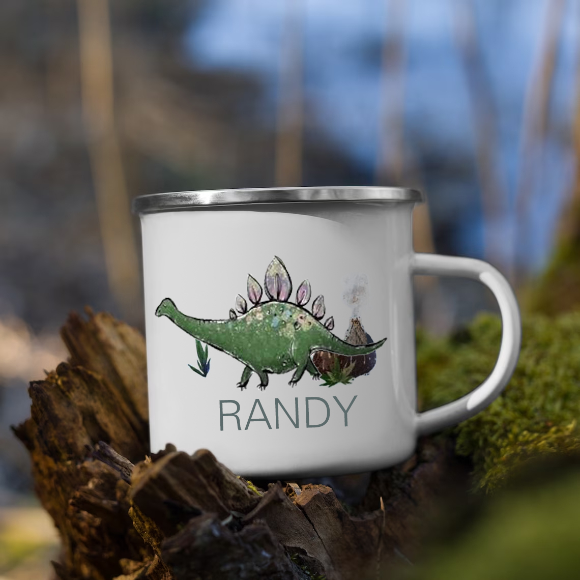 Personalised Enamel Mug Customised Name Dinosaur Cup Camping Mug Birthday Gift for Kids - Stegosaurus-Jessemade AU