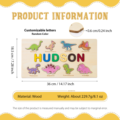 Personalised Wooden Dinosaur Name Puzzle Educational Gifts for Toddlers-Jessemade AU