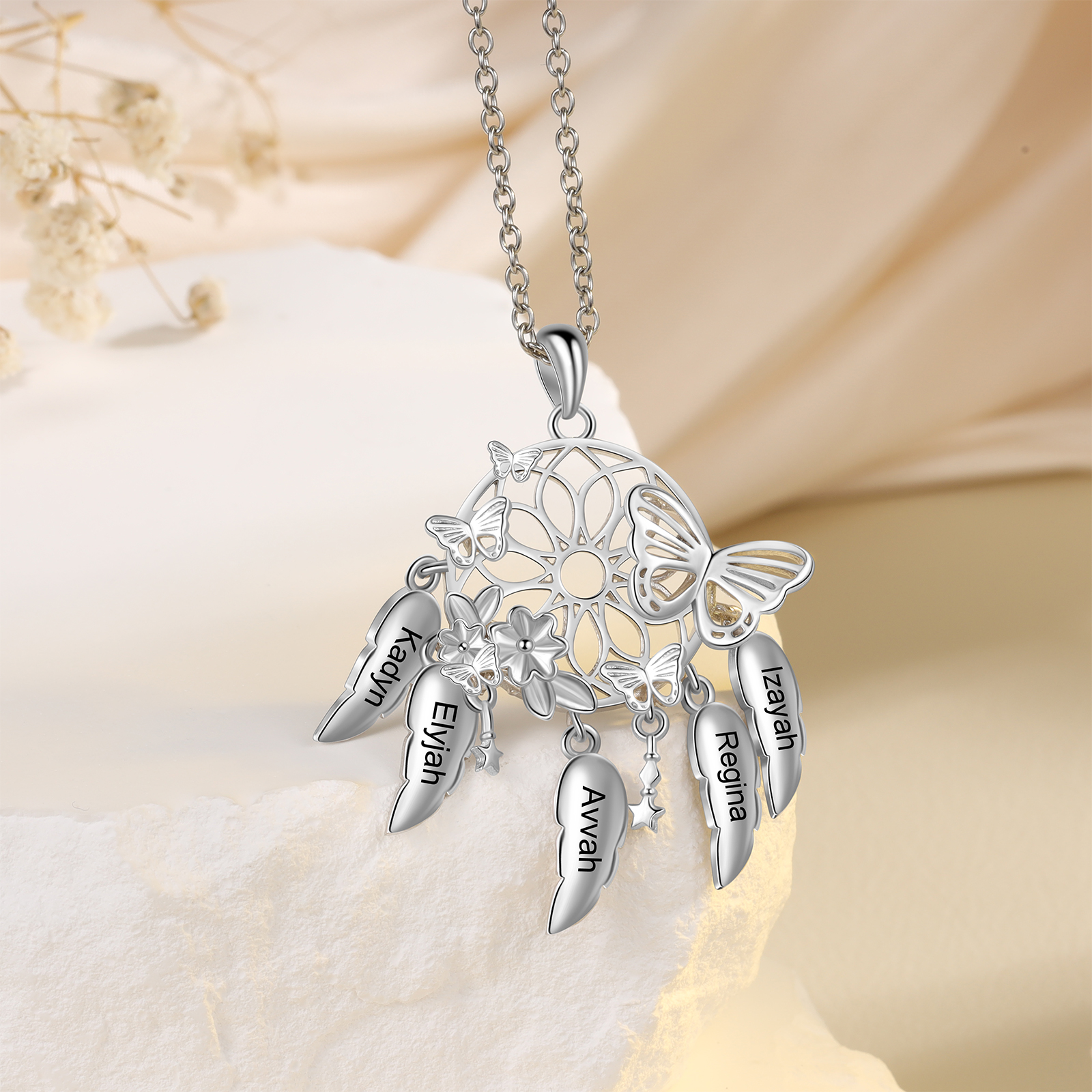 Personalised Dream Catcher Necklace Custom 5 Names 3D Butterflies Necklace Gifts For Her-Jessemade AU