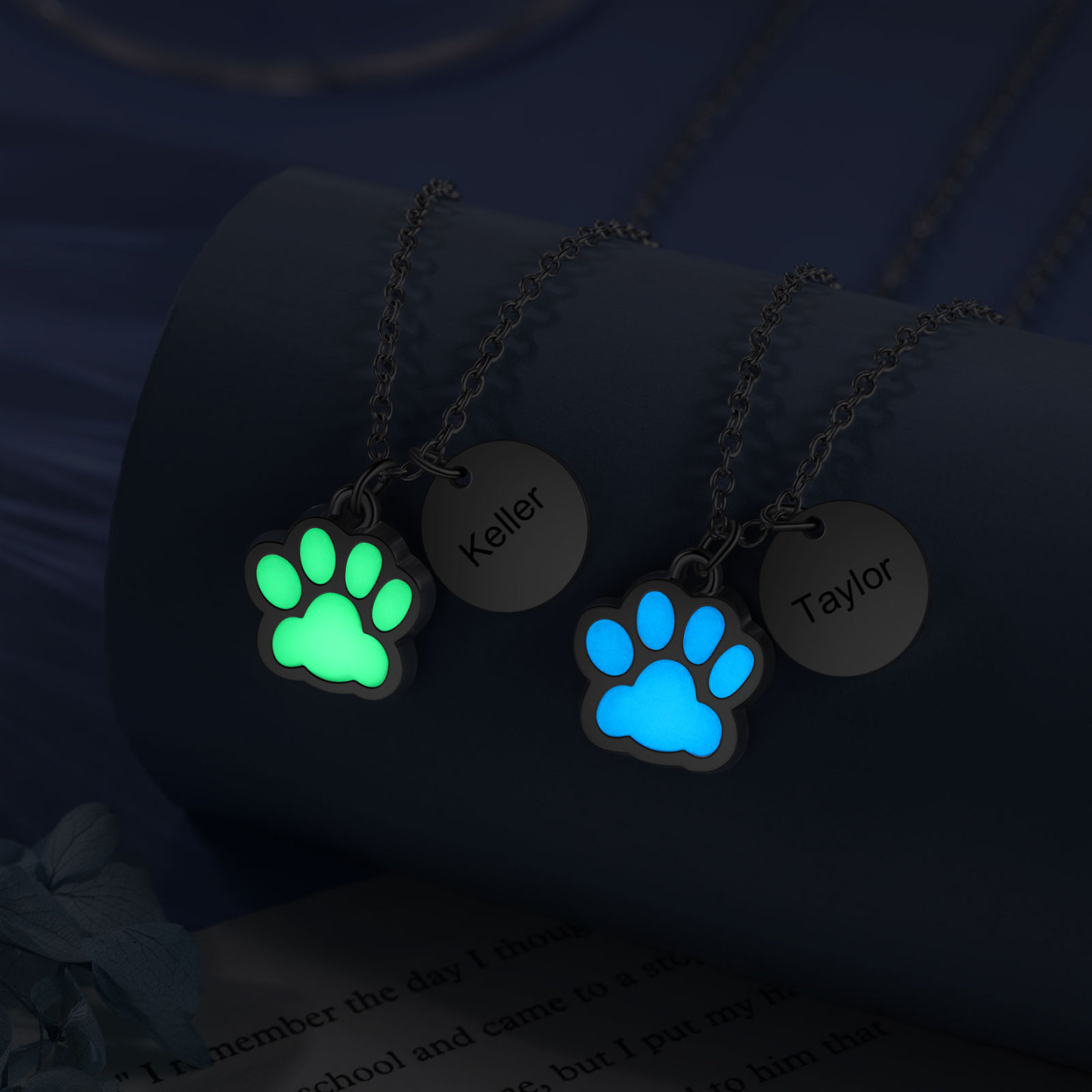 Personalised Dog Paw Pendant Necklace Customised Name Fluorescent Necklace Creative Gift for Her/Him-Jessemade AU