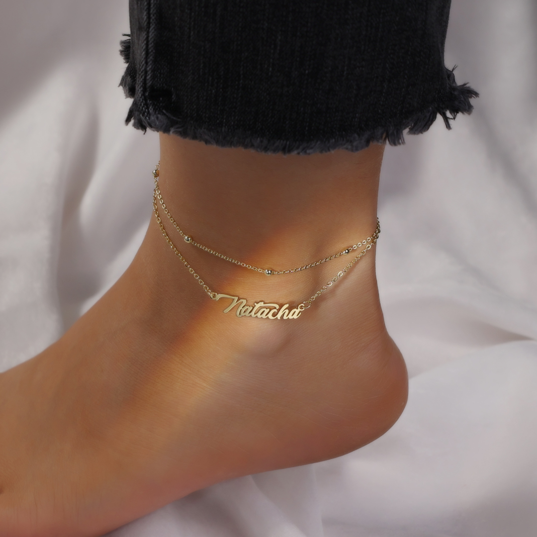 Double Stranded-Personalised Name Anklet For Her