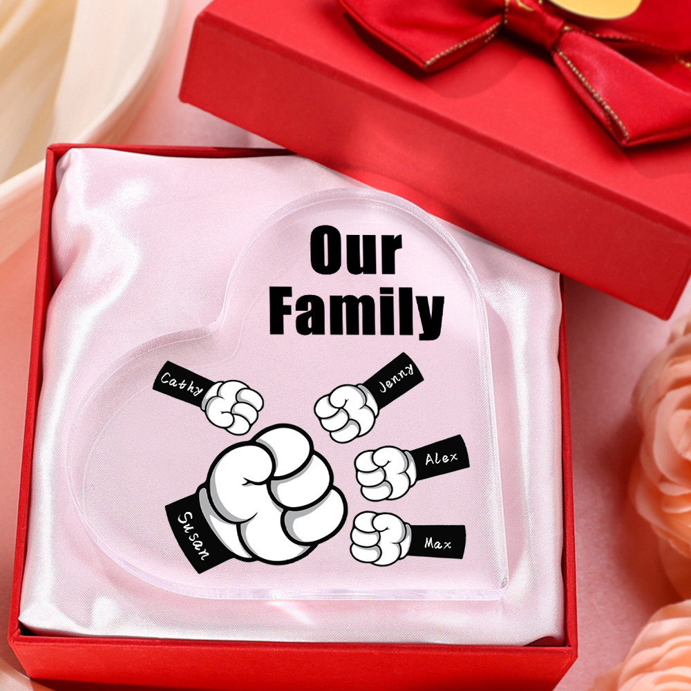 Personalised Acrylic Heart Keepsake Custom 5 Names & 1 Text Fist Bump Ornaments Gifts for Dad/Grandpa-Jessemade AU