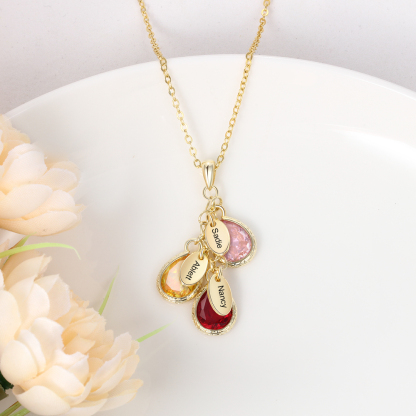 Personalised Leaf Necklace With 3 Birthstones Engraved Names Gift For Mother-Jessemade AU