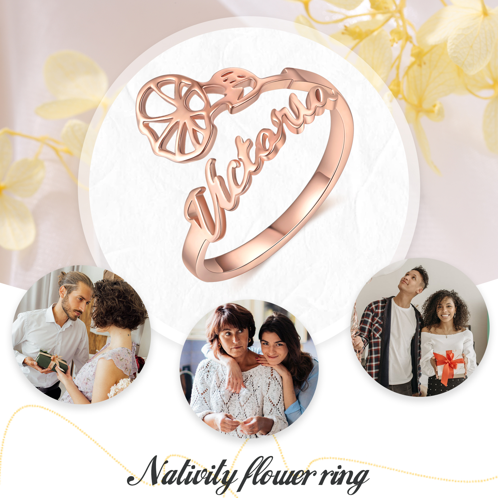 Personalised September Birth Flower Ring With Name Gifts For Her-Jessemade AU