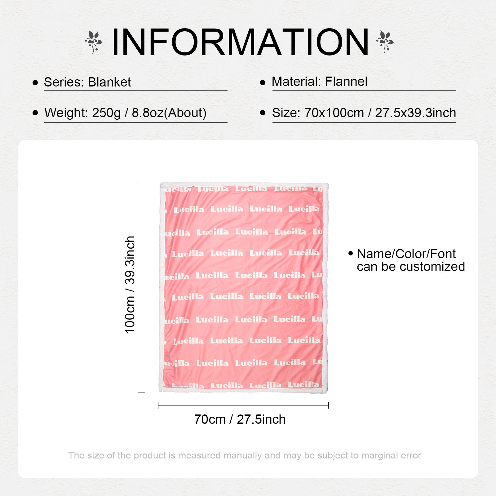 Personalised Name Pink Blanket Engrave Name Gifts For Baby Girl-Jessemade AU