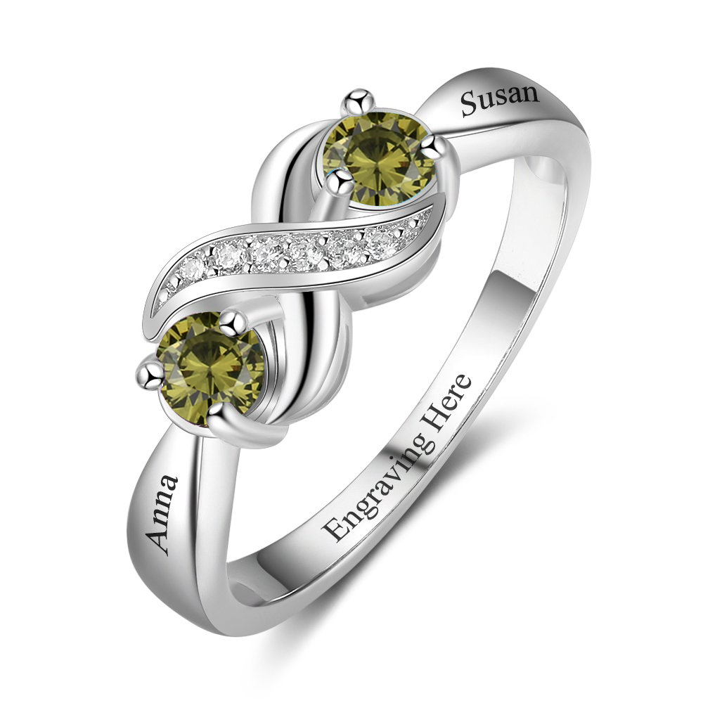 Family Ring Promise Ring Personalised 2 Birthstones Ring With Names Peridot Jewelry Gifts for Her-Jessemade AU