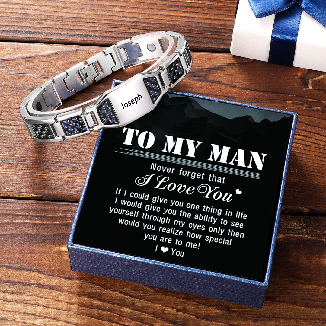 Personalised Carbon Fiber Energy Bracelet Custom Name Men's Bracelet Bangle Gifts For Him-Jessemade AU