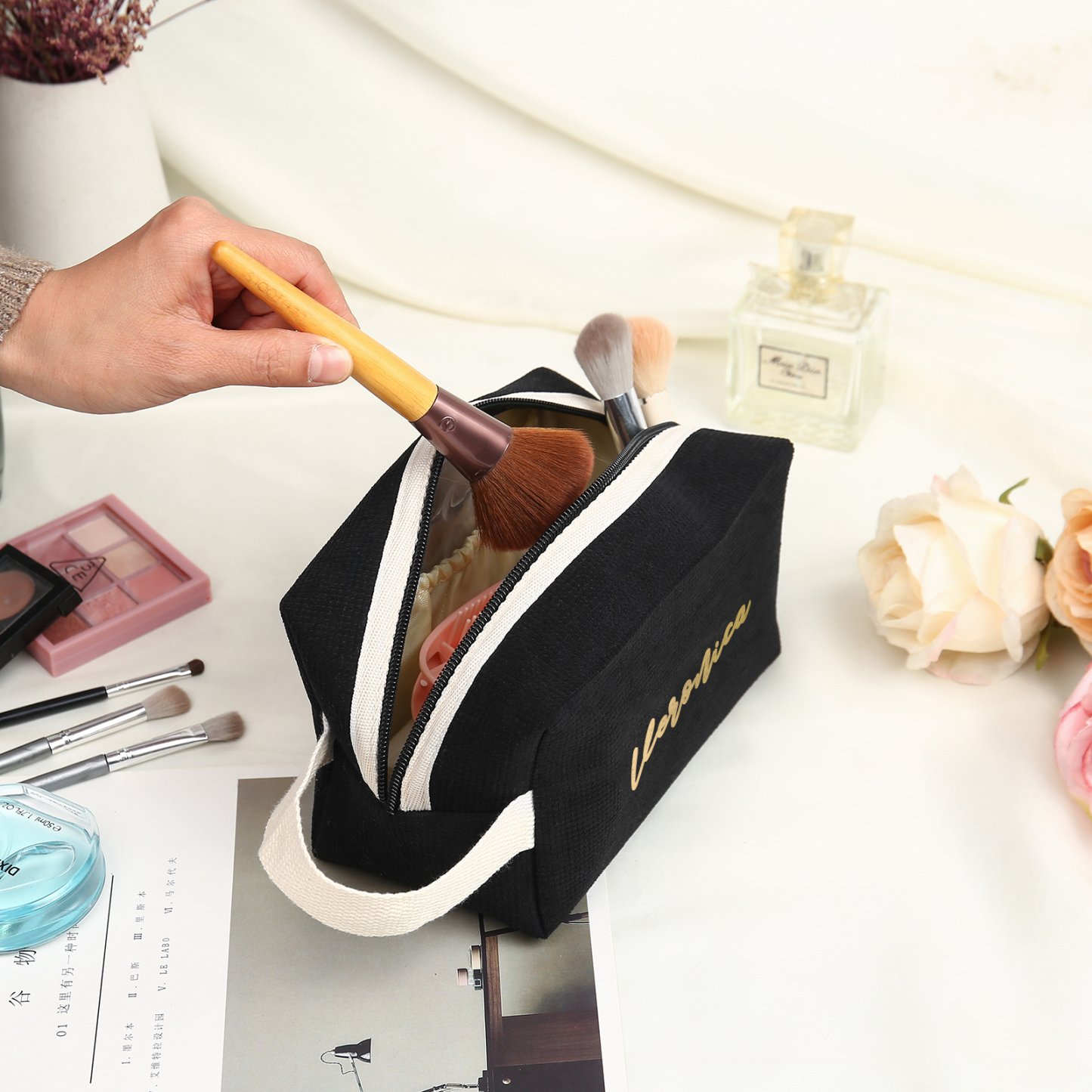 Personalised Name Cosmetic Bag Custom Makeup Bag Zipper Storage Bag Gifts for Ladies Girls-Jessemade AU