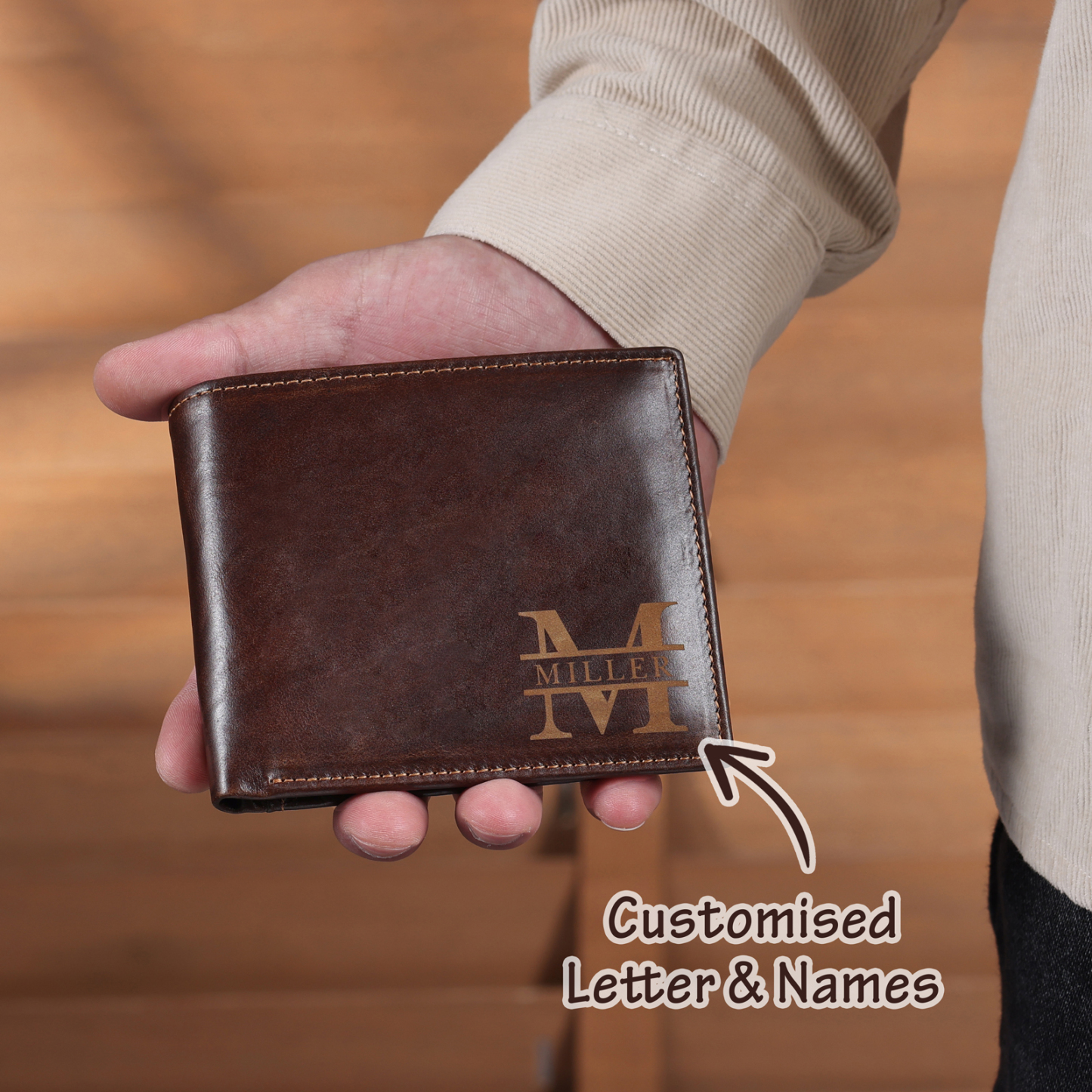 Personalised 2 Texts & 3 Names & 3 Letters Gift Set Custom Wallet & Keychain & Pen Gift Box Set Gift for Him-Jessemade AU