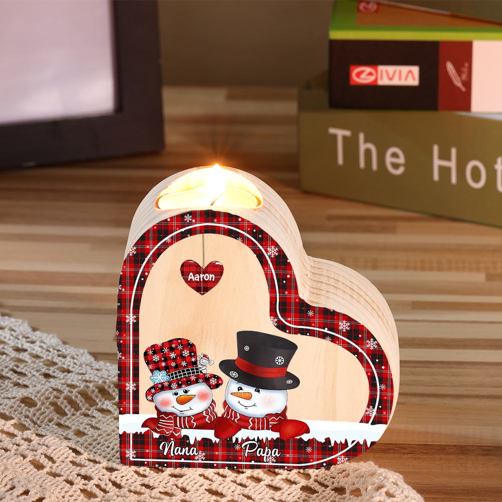 Heart-Shaped Christmas Candle Holder Engraved 3 Names Snowman Candlesticks Personalised Gift for Family-Jessemade AU