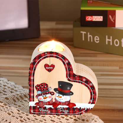 Heart-Shaped Christmas Candle Holder Engraved 3 Names Snowman Candlesticks Personalised Gift for Family-Jessemade AU