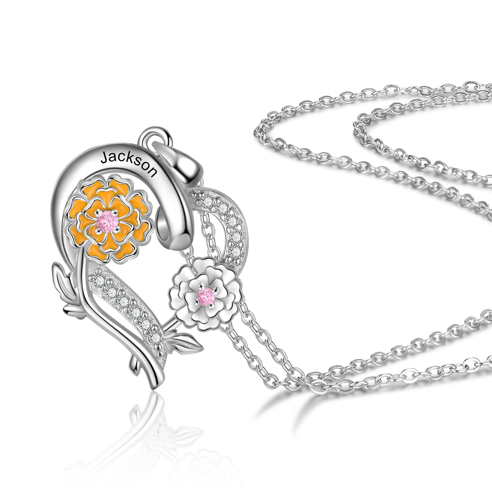 Personalised October  Birthflower Necklace With Birthstones Custom 1 Name Necklace For Her-Jessemade AU