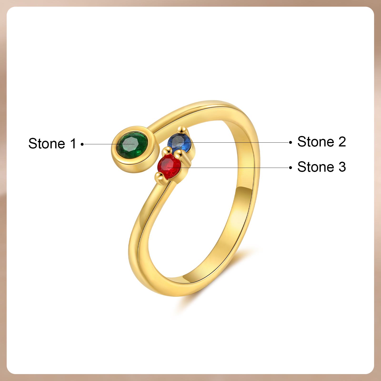 Personalised Women's Ring Custom 3 Birthstones Open Ring Birthday Gift for Ladies Girls-Jessemade AU