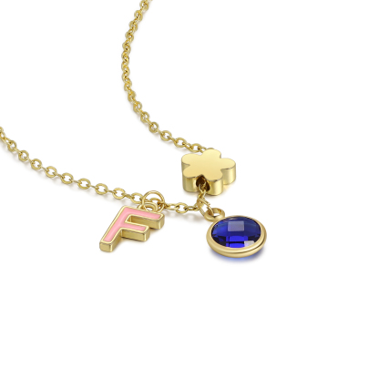 Back To School Flower Necklace Custom Birthstone and Initial Kid's Necklace-Jessemade AU