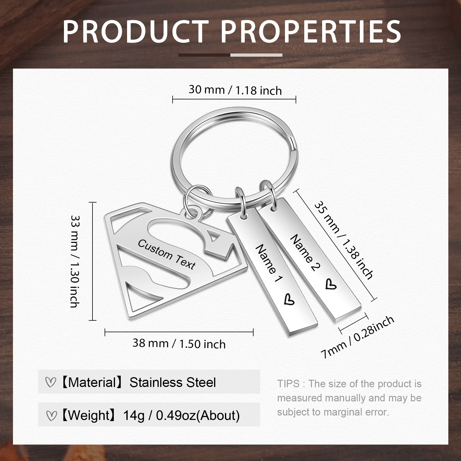 Custom Superhero Dad Sign Keychain Engrave 2 Names For Dad-Jessemade AU