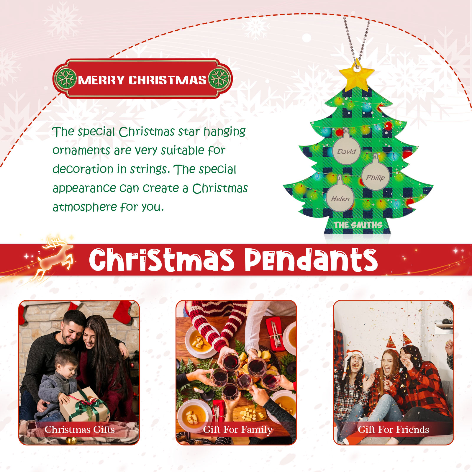 3 Names - Personalised Acrylic Christmas Tree Ornaments Customised Text & Name Xmas Pendant Gifts for Family Friends-Jessemade AU