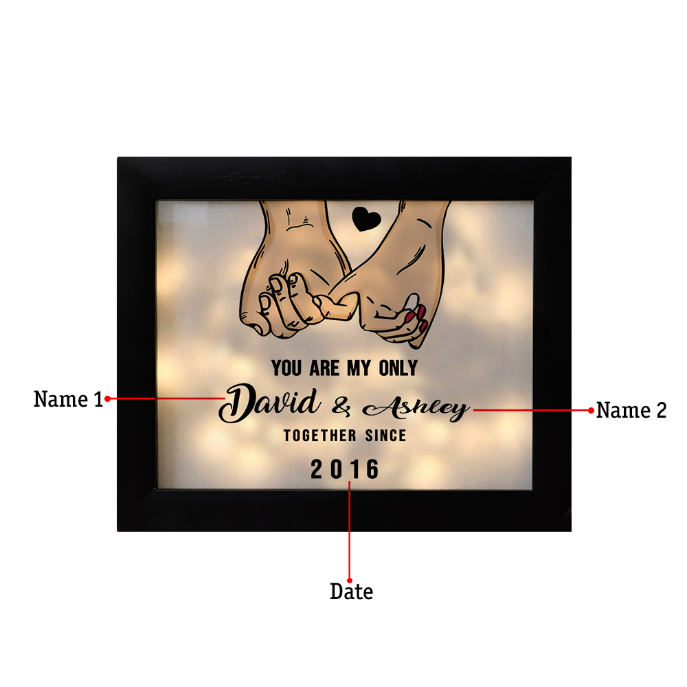 Personalised Couple Frame Custom 2 Names & Date Frame With Night Light "You Are My Only" Anniversary Gift For Him/Her -Jessemade AU