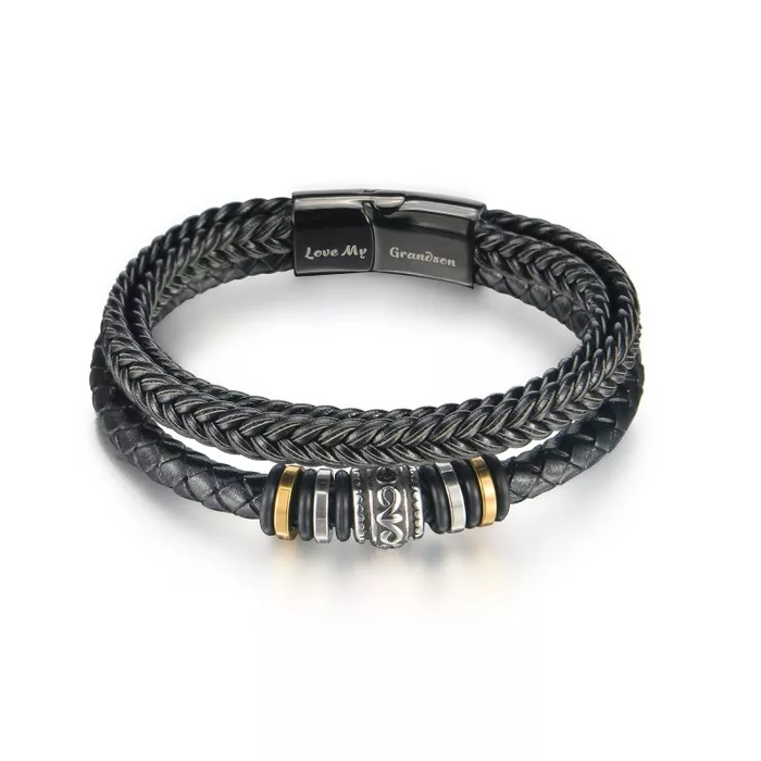 To My Grandson, Inspirational Leather Bracelet Bangle with Message Card Gifts For Him-Jessemade AU