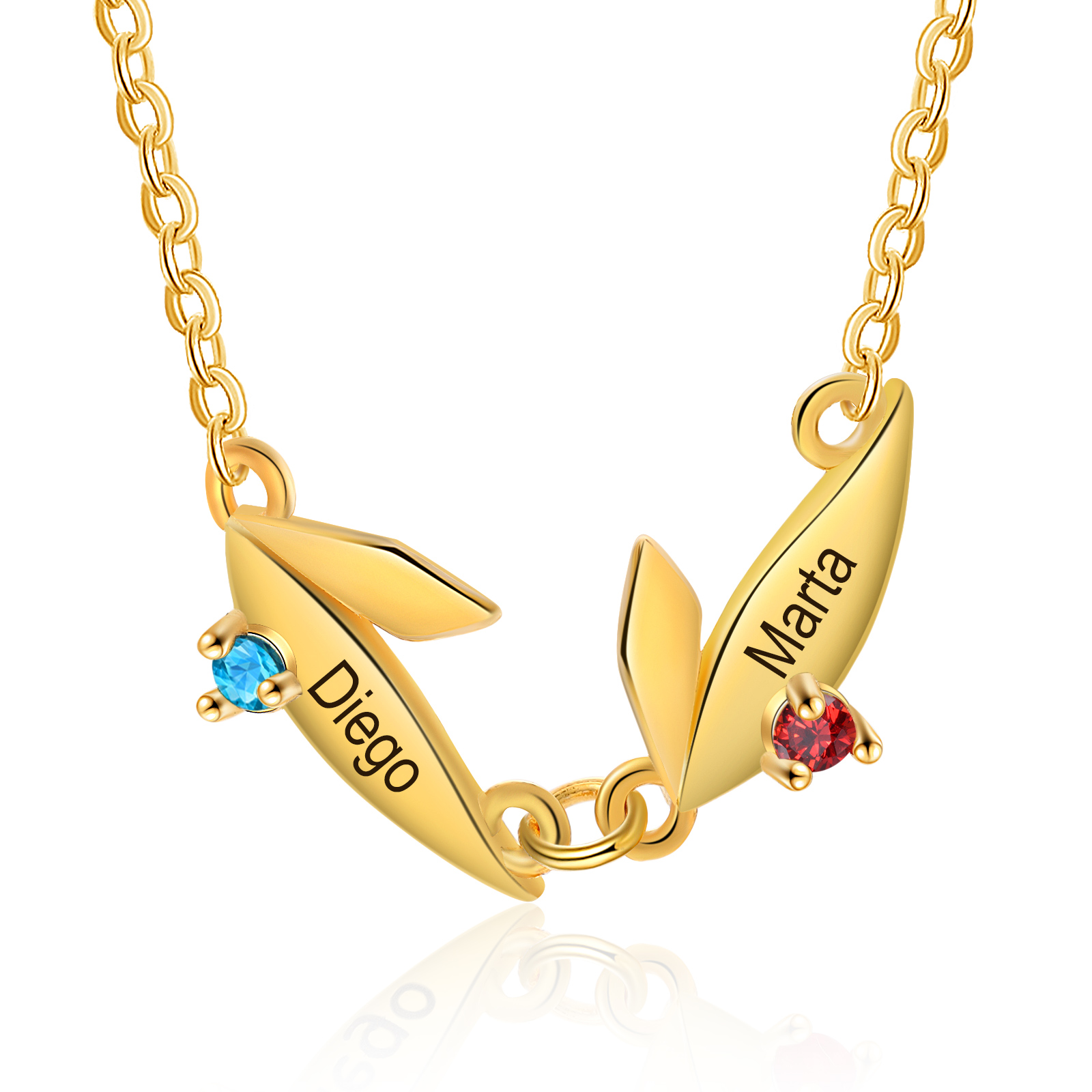 Personalised Leaves Pendant Necklace Custom 2 Names & 2 Birthstones Necklace Gifts for Her-Jessemade AU