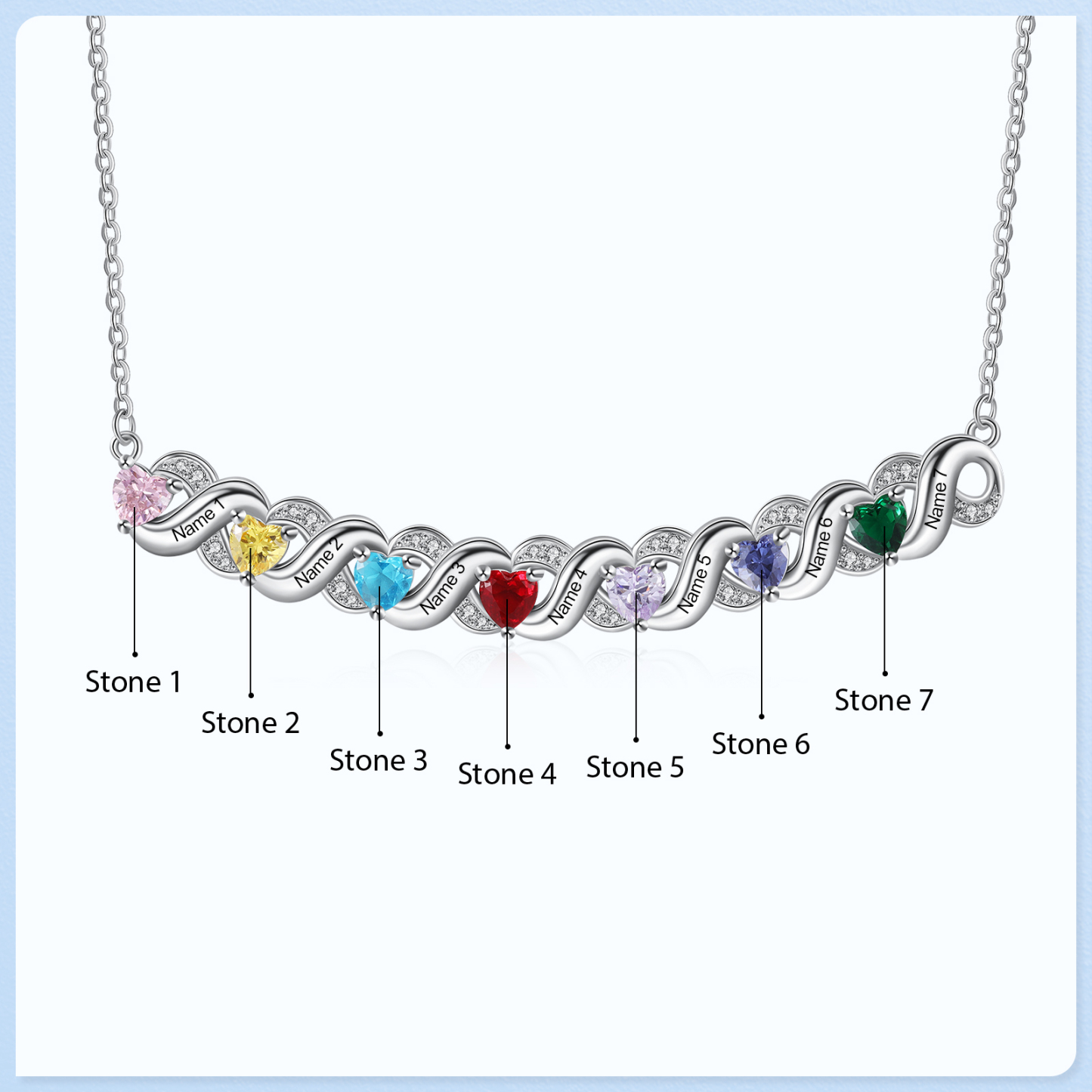 Personalised Heart Birthstone Necklace Custom 7 Names Overlap Necklace Gifts for Her-Jessemade AU