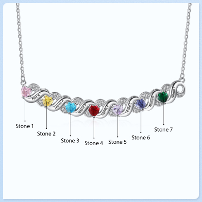 Personalised Heart Birthstone Necklace Custom 7 Names Overlap Necklace Gifts for Her-Jessemade AU