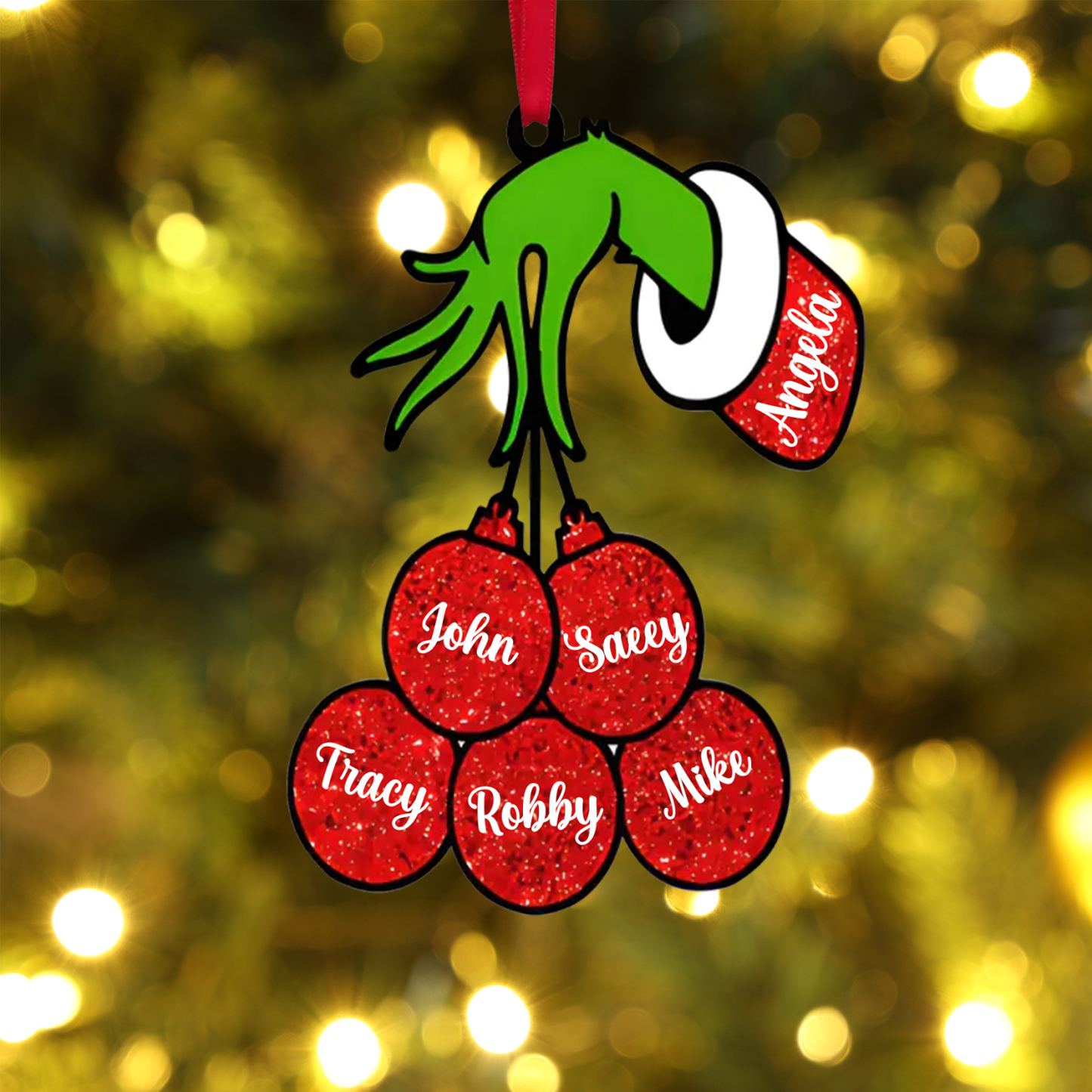 6 Names - Personalised Wooden Christmas Ornaments Customised Name Grinch Christmas Ornament Gifts for Family Friends-Jessemade AU