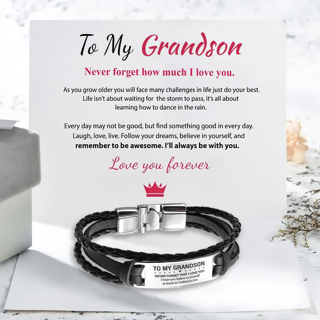 To My Grandson/Granddaughter Never Forget That I Love You Inspirational Bracelet Initial ID Bar Bangle Gifts For Men-Jessemade AU