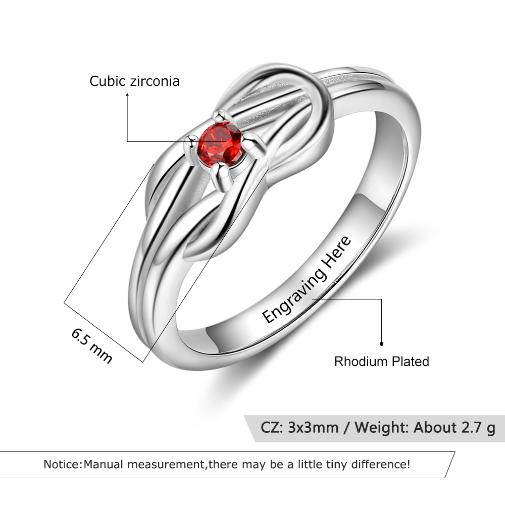 S925 Love Knot Ring Personalised 1 Birthstone Ring With Names Gifts For Her-Jessemade AU