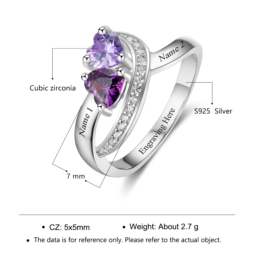 S925 Silver Ring Personalised 2 Birthstones Mothers Ring With Names Gifts For Her-Jessemade AU
