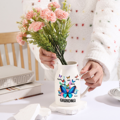Personalised Ceramic Flower Vase Custom 2–8 Names & 1 Text Colourful Butterfly Vase Gift for Mother/Grandma-Jessemade AU