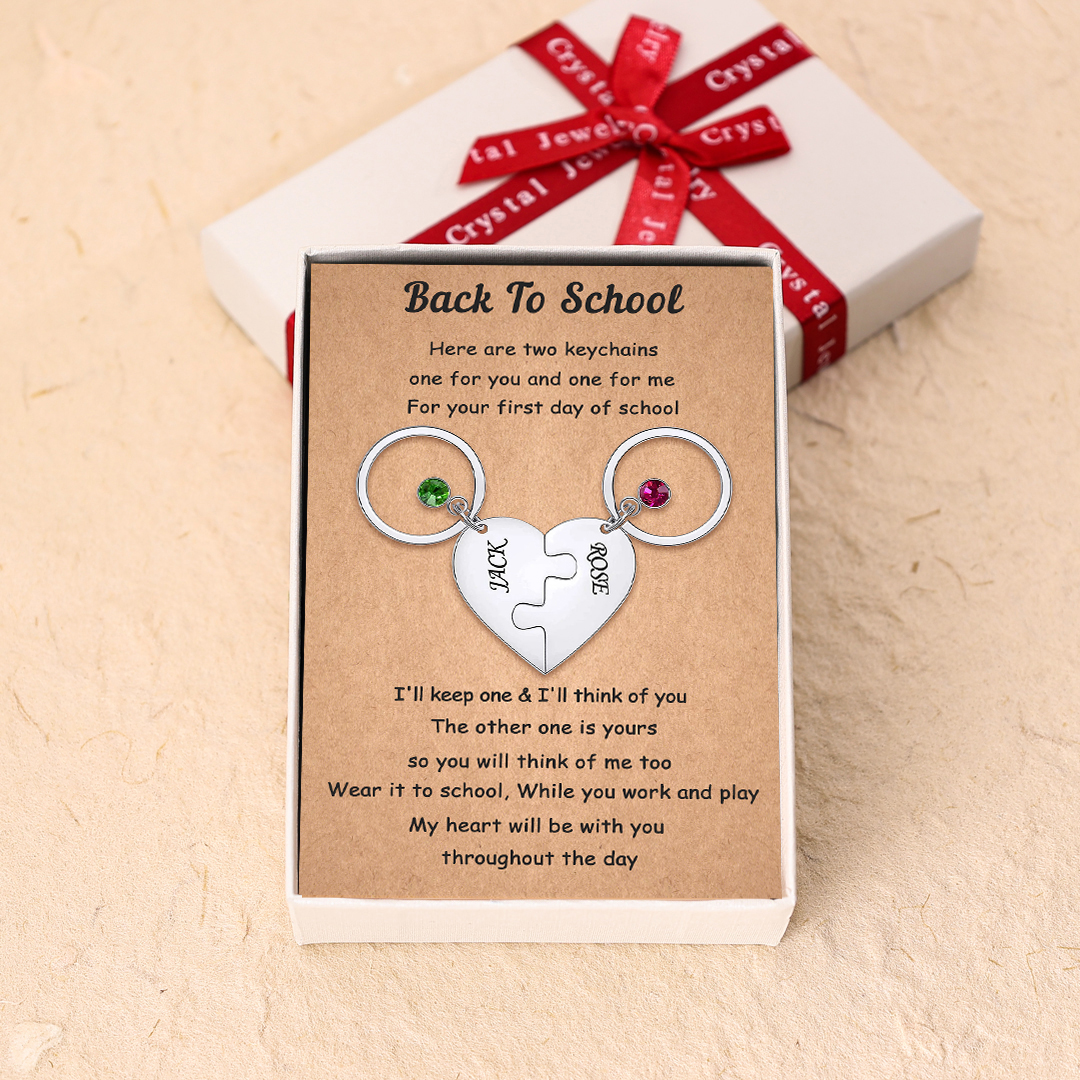 Custom 2 Names Heart Puzzle Keychain with Birthstone Back to School Gifts for Kids-Jessemade AU
