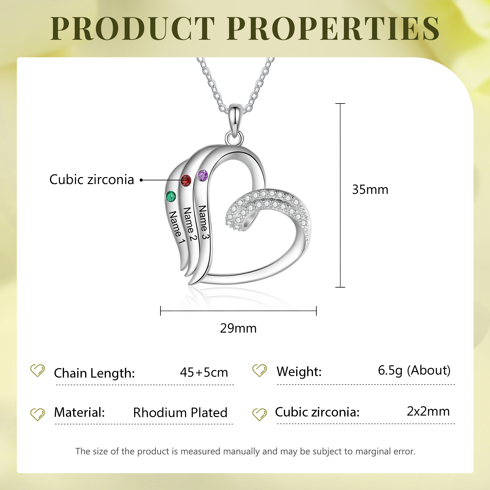 Personalised Heart Pendant Necklace Custom 3 Birthstones Engraved 3 Names Necklace Gift for Her-Jessemade AU