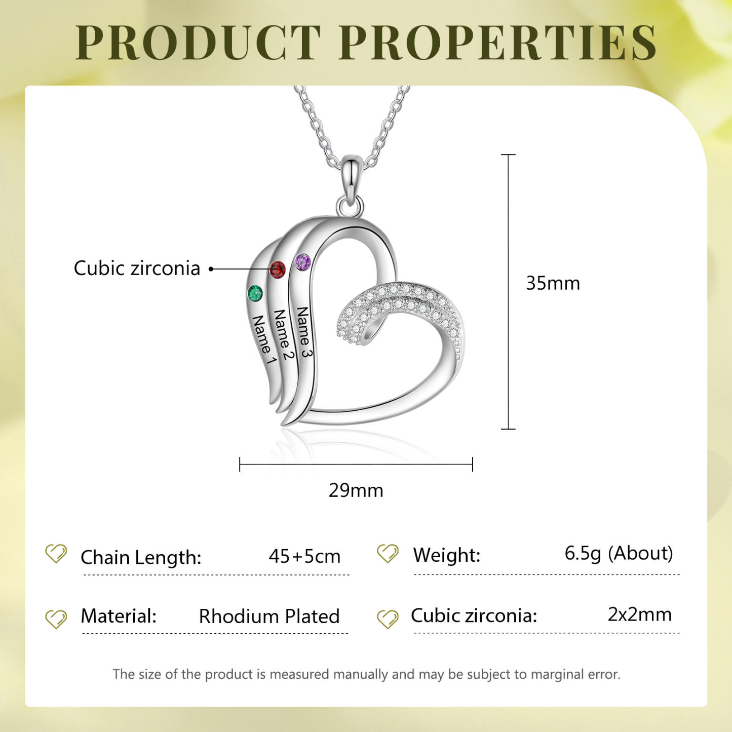 Personalised Heart Pendant Necklace Custom 3 Birthstones Engraved 3 Names Necklace Gift for Her-Jessemade AU