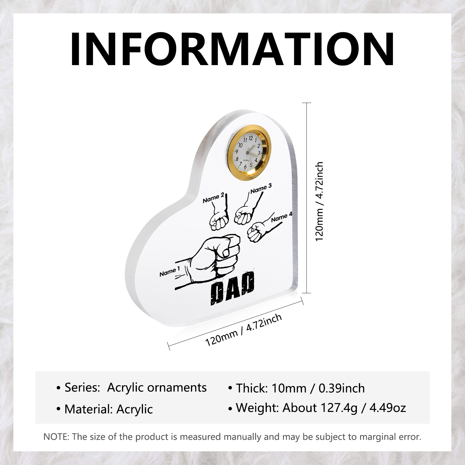 Father's Day Gifts Acrylic Heart Keepsake Personalised Fist Bump Heart Sign with 4 Names-Jessemade AU