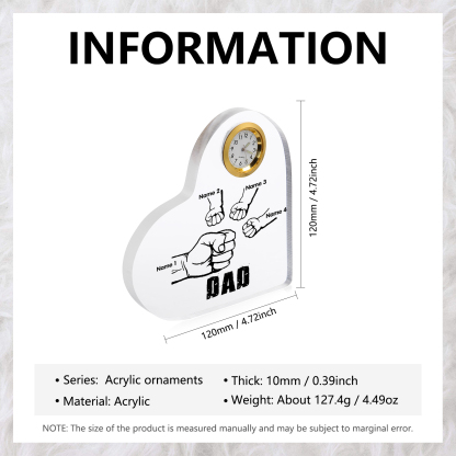 Father's Day Gifts Acrylic Heart Keepsake Personalised Fist Bump Heart Sign with 4 Names-Jessemade AU