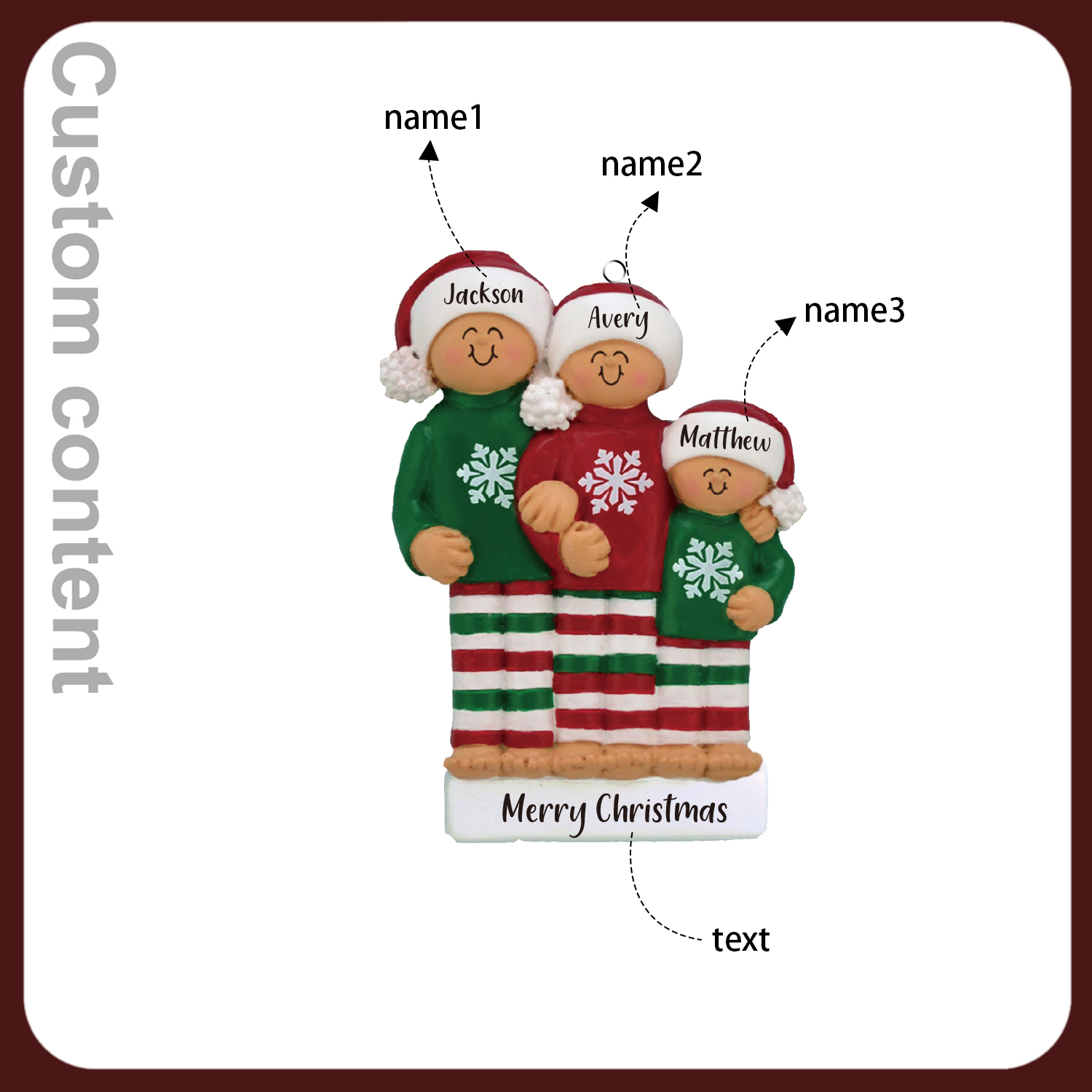 3 Names - Personalised Christmas Ornaments Custom Text Wooden Xmas Ornaments Gifts for Family Friends-Jessemade AU