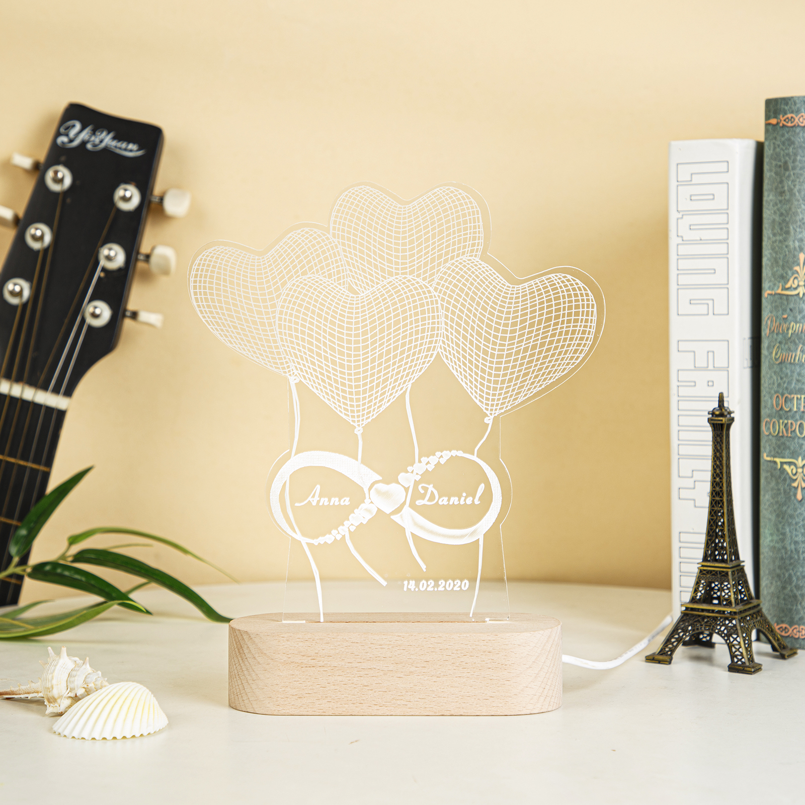 Personalised Heart balloon Name Night Light Engraved Lamp-Jessemade AU