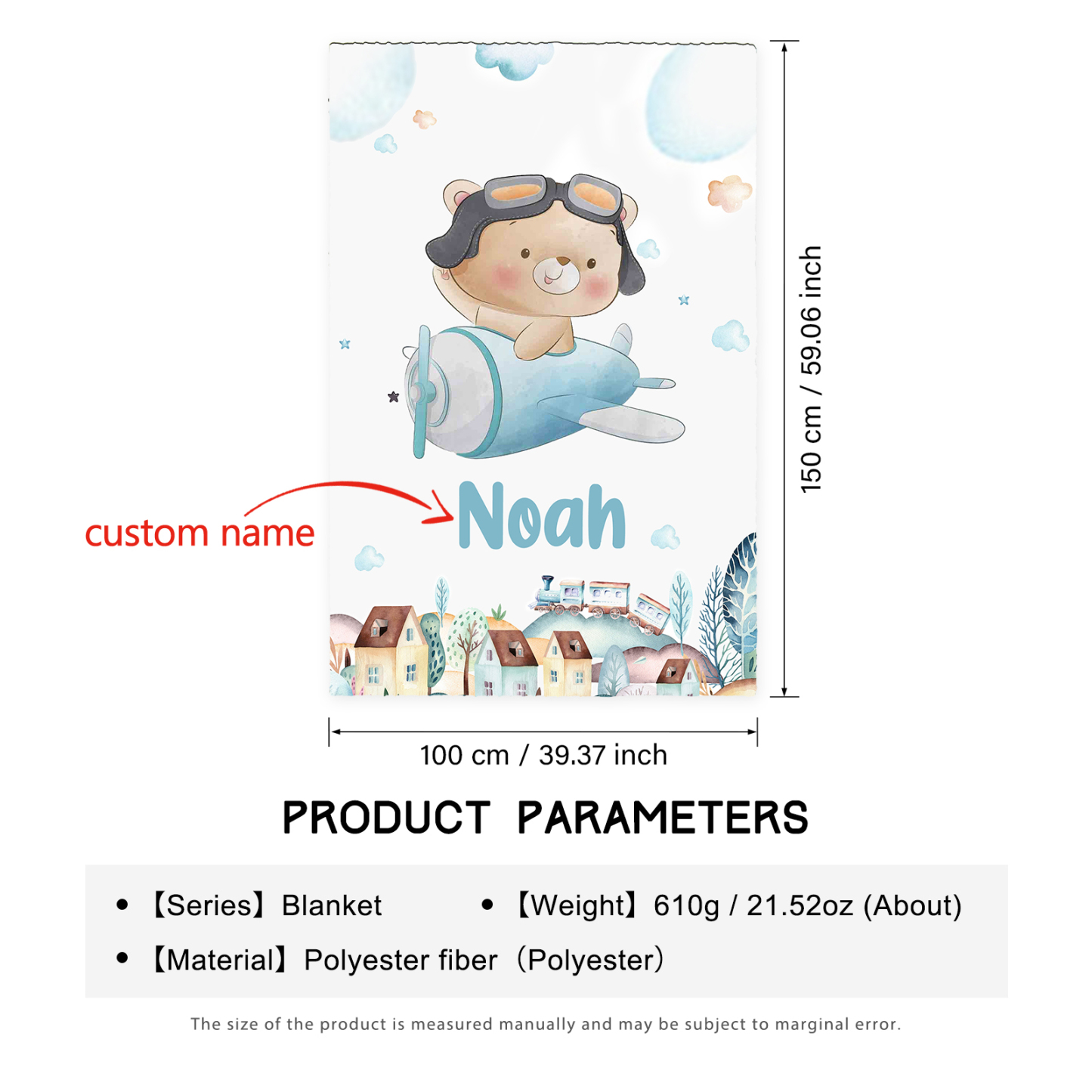 Personalised Bear Blanket Custom Name Cute Cartoon Blanket-Jessemade AU