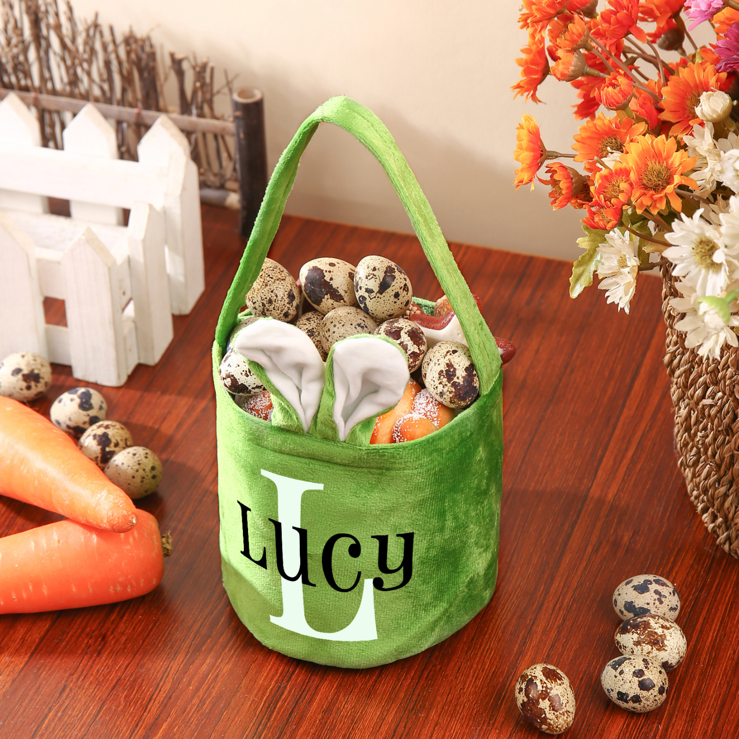 Personalised Bunny Tote Bag Custom Name & Letter Bunny Basket Bucket Bag Easter Gifts-Jessemade AU