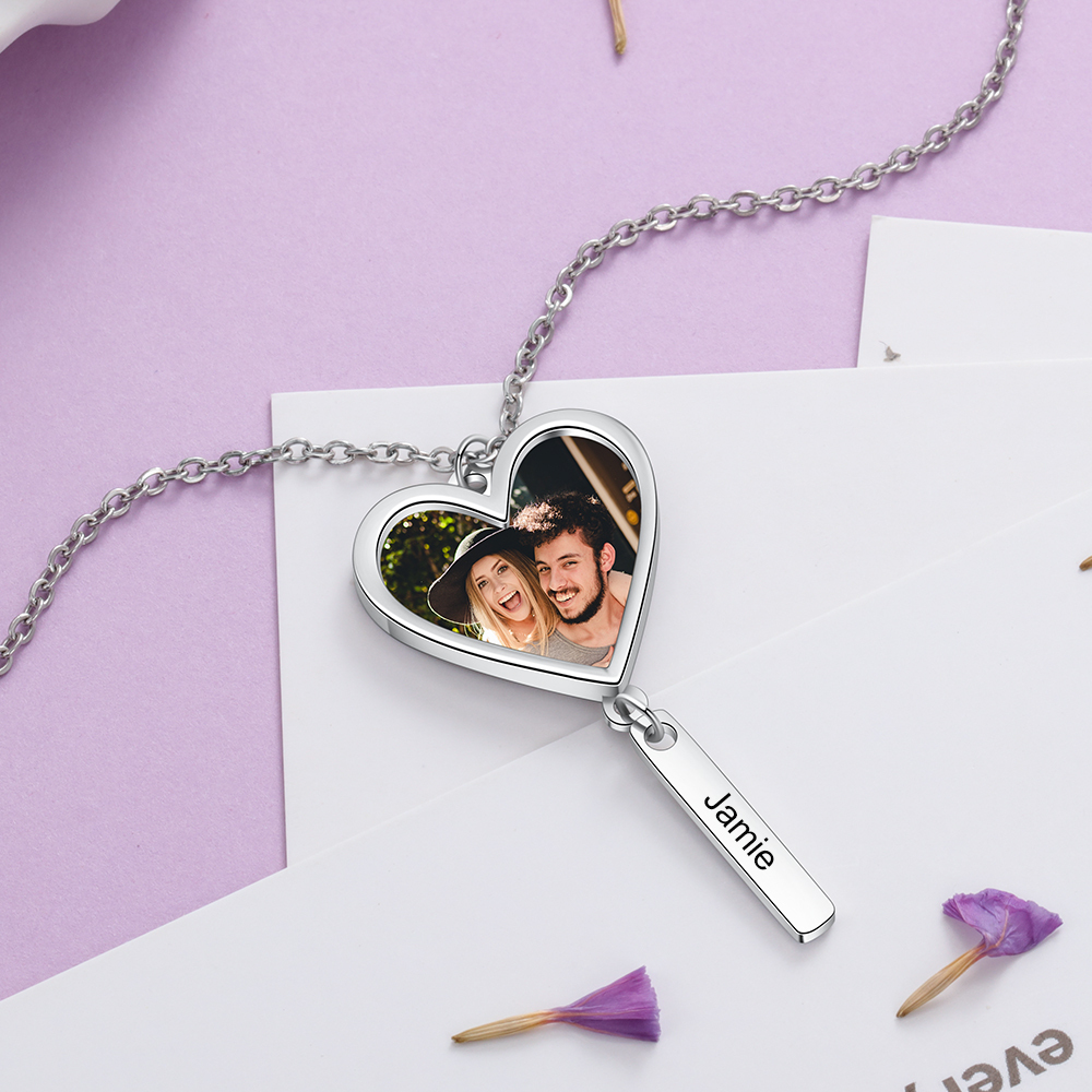 Personalised Photo Necklace Engraved Name Bar Necklace Gifts for Her-Jessemade AU