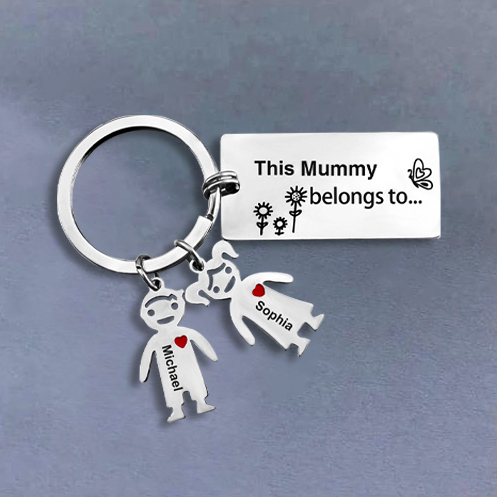 Personalised Family Keychain with 2 Kid Charms Engrave Names-Jessemade AU