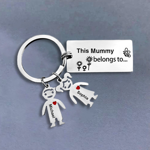 Personalised Family Keychain with 2 Kid Charms Engrave Names-Jessemade AU