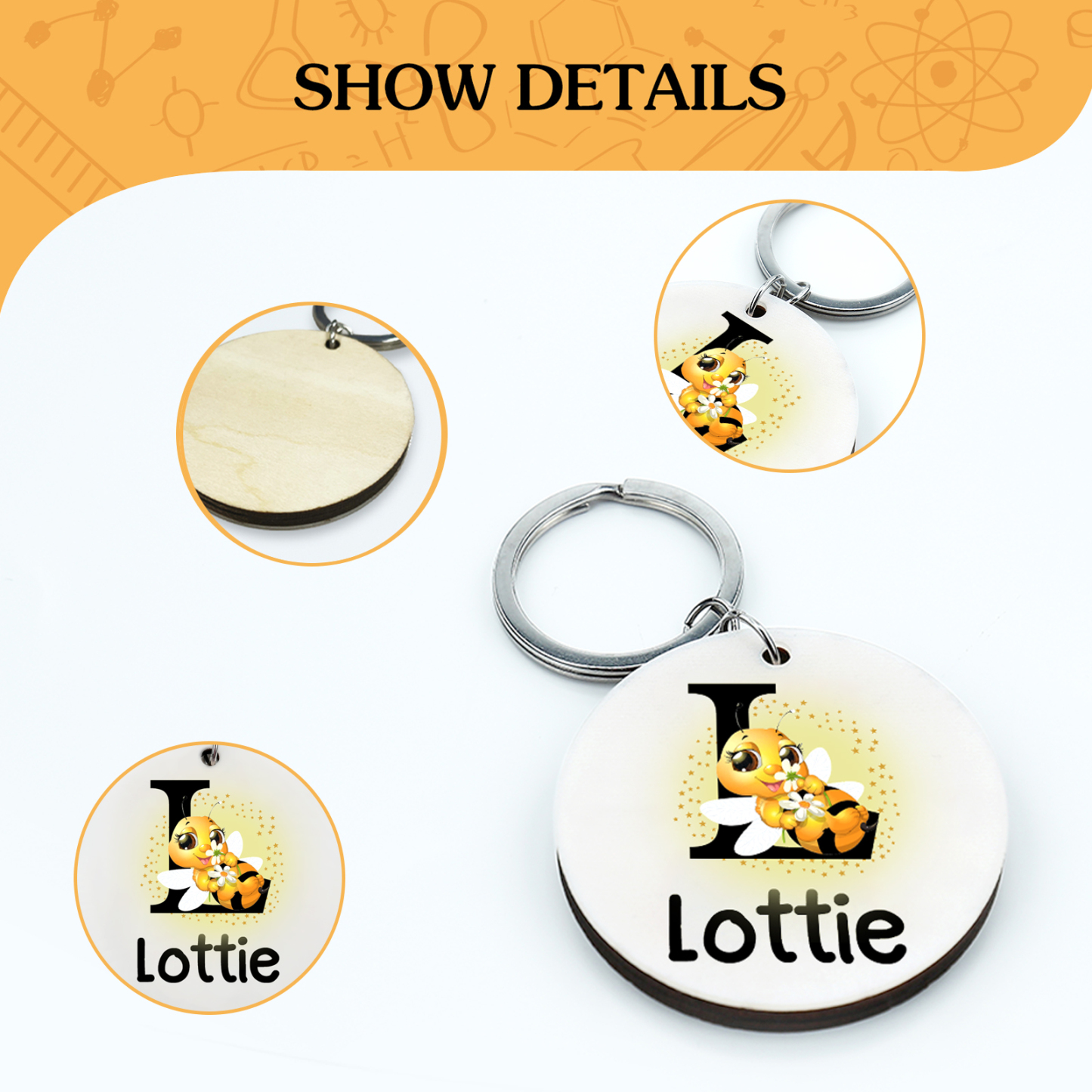 Customised Name and Letter Keychain Glowing Bee Keychain Unique Back to School Gift for Kids-Jessemade AU