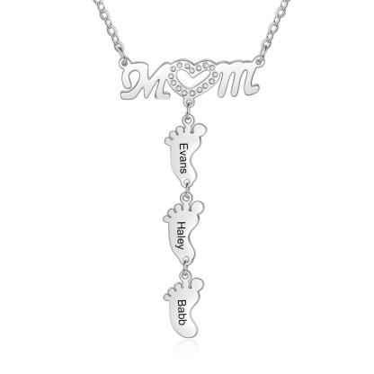 Mother Necklace with 3 Baby Feet Pendants Engraved 3 Names Mom Rose Gift Set-Jessemade AU